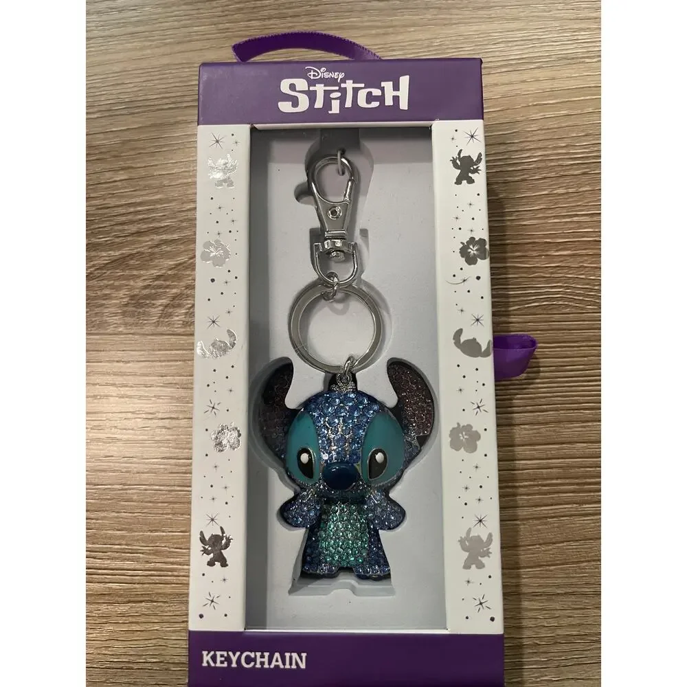 Disney Stitch Glitter Keychain Blue Bag Charm Sparkly Rhinestones NEW